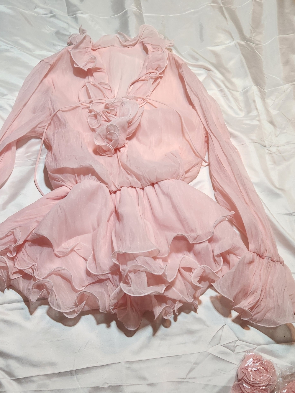 Delicate Pink Ruffle Chiffon Chemise